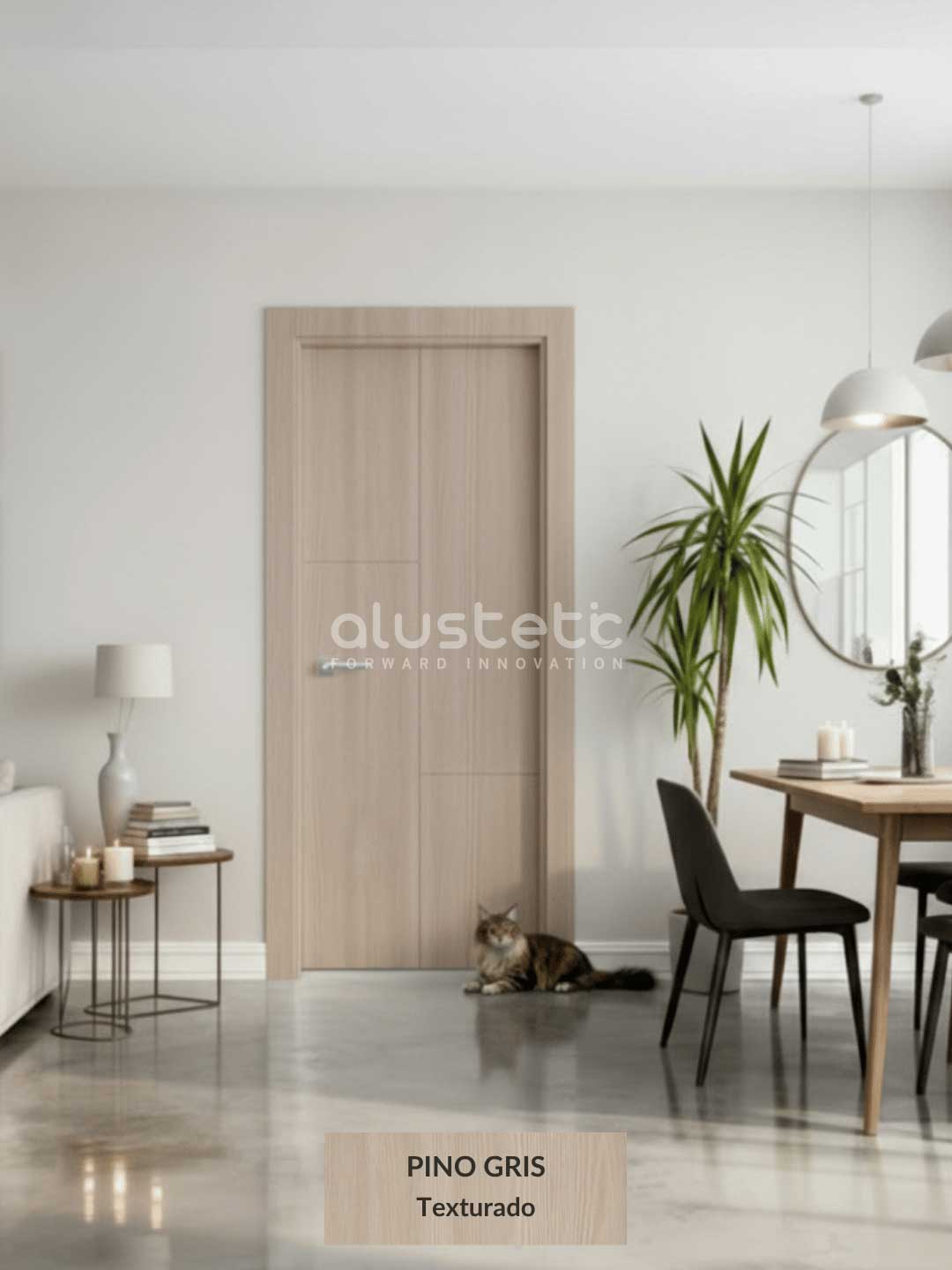 Puerta Interior de Aluminio modelo Lleida acabado pino gris