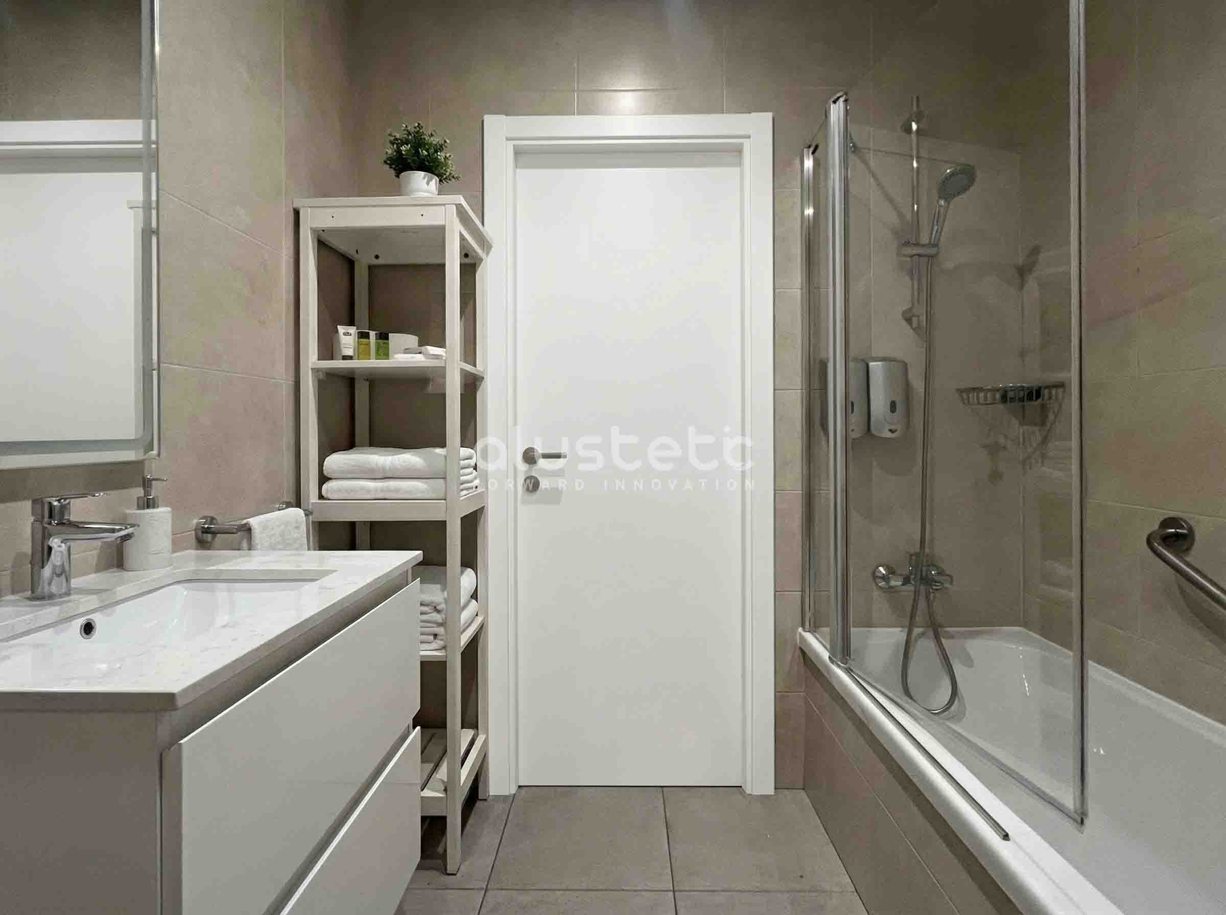 Puerta lisa de aluminio para baño